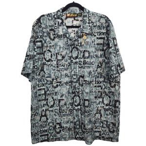 212 NYC Urban Tech Uniform Words Pattern BUTTON UP SHIRT Sz L Gray